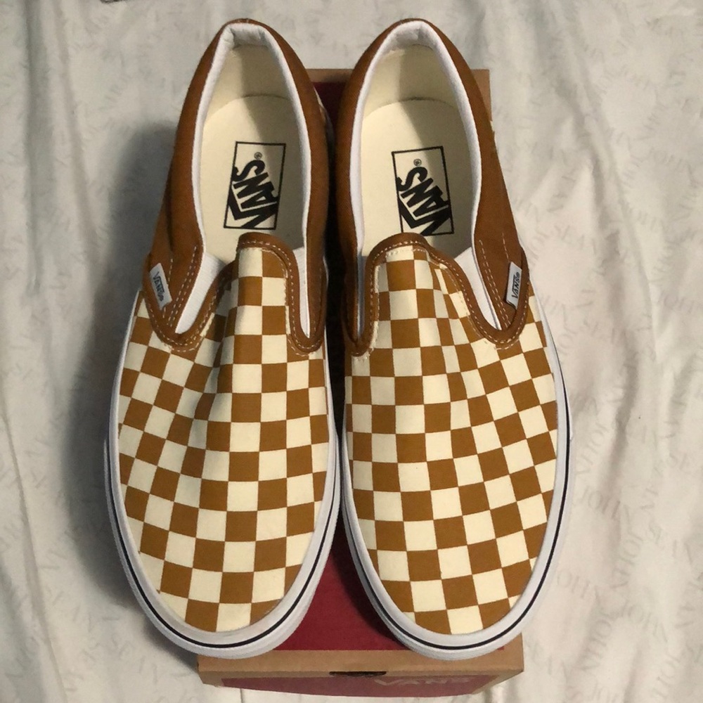 Brand New (Chkrbrd) Golden Brown Classic Slip-On Vans